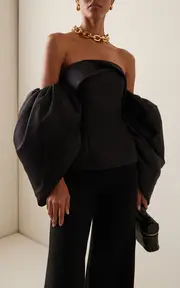 [E.Stott] Chandra Off-The-Shoulder Satin-Twill Top