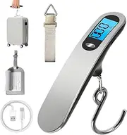 Sonicefit Rechargeable Digital Luggage Scale 50KG/110LB, Portable LCD Display Travel Scale with Type-C Cable, Weight Balance Hanging Steelyard Scale with Hook & Strap for Luggage Suitcase Baggage