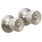 Keyed Entry Tulip Style Doorknob, Stainless Steel Finish, Twin Pack