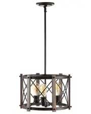 JONATHAN Y Ferme 16in 3-Light Adjustable Iron Rustic Farmhouse LED Pendant
