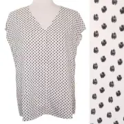Hilary Radley V-Neck White and Black Combo Print Blouse Top Womens Size M