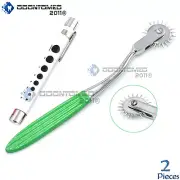 ODM 2 Pcs Wartenberg Pin Wheel 7" Green Stainless Steel Nerve Tester + Pen Light