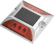 Solar Power Ground Marker Lights, LED Solar Driveway Deck Light, Waterproof 1000m/3280.8ft Viewing Outdoor Driveway Road Stud Lamp, Cast Aluminium Road Highway Spike Lamp (Red)