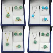 Jade Jewelry Set 18K Gold Plated Women Jade Necklace Earring Ring Jewelry Gifts