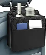 Car Seat Back Organizer, PU Leather Car Seat Storage, Hanging Back of Seat Car Organizer, Car Seat Organizer for Most Vehicles (Black)