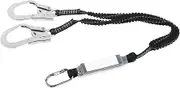 Safety Harness, 25KN 5.1ft Double Steel Large Hook Sewn Eye to Eye Pre Sewn Lanyard Tree Climbing Belt Restraint Lanyards, Low Stretch Cut Resistant Flipline for Fall