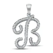 14k White Gold Round Diamond Initial B Letter Pendant 1/5 Cttw