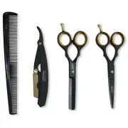 Common Wealth Barber Kit 6.5" Scissors Hair Thinning Shears Straight Razor Comb