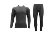 Mens Womens 2PCS SET Merino Wool Top Pants Thermal Leggings Long Johns Underwear - Men's Set - Black