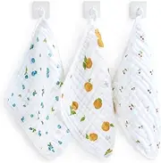 Aiden & Anei AWCO30006 Organic Cotton Wash Cloth, 3-Pack, Baby Gift, Baby Gift, Sage, Woodland, Fresh Fruit, 3-Pack Organic Washcloths