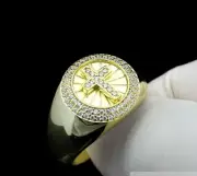 1.60CT Round Cut Real Moissanite Cross Ring 14K Yellow Gold Plated 925 Silver