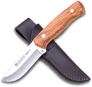 Bushcraft Joker "Arrui 9" CO64 knife, 9 cm blade, olive wood handle, includes brown leather Sheath, Tool for fishing, camping and hiking