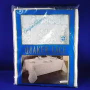 New Vintage Quaker Lace White Tablecloth PATCHWORK FLOWERS 70x90 Oblong NIP