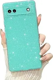 [MINSCOSE] Compatible with Google Pixel 6a Case,Cute Bling Glitter Thin Slim Shockproof TPU Sparkly Cover for Women Girl for Google 6a 6.1 INCH-Mint Green