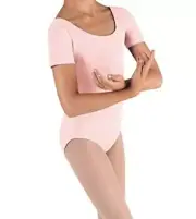 BLOCH Child Pink Leotard Cap Sleeve Basic Scoop Front and Back Cotton Blend New