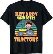 [X.Style] Funny Just a Boy Who Loves Tractors Toddler Tractor Lover ds109 T-Shirt (S) Black
