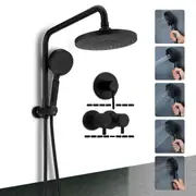 Shower Head Set Rain Black Round 5-MODE Handheld Gooseneck Wall Arm High Pressure 8" /Mixer/Taps