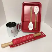 NEW Rae Dunn 3 Piece Baking Set NICE White Sifter JOY Red Rolling Pin 2020