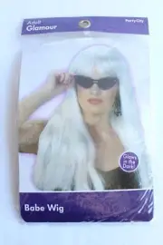 Party City White GLOW IN THE DARK WIG 24" long COSPLAY anime HALLOWEEN costume
