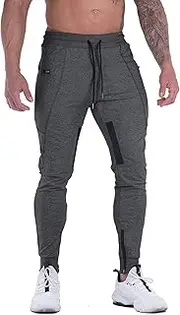 [MAIKANONG] Mens Joggers Pants Tapered Sweatpants Casual Gym Training Workout Pants Slim Track Pant with Zipper Pockets