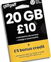 GiffGaff UK Pay-as-You-Go SIM Card 3-in-1 Size with￡5 Bonus. Travel from U.S. to UK