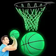 3 Pcs Glow Basketball Set, Includes Size 7 Glowing Basketball Light up Nightlight Net with Pump for Hoop Luminous Sports Kids Adults Night Basketball Game
