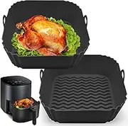 2 Pack Square Air Fryer Liners Silicone, 8 IN 4 to 7 QT Food Grade Reusable Heat Resistant Silicone Air fryer Bowls Inserts Baskets Pots Accessories for COSORI Instant Vortex Air Fryer Oven Microwave