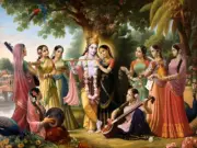 Krishna Culture CV132TB Radha Gopinatha & Asta Sakhis - Print on Canvas 9" x 12"