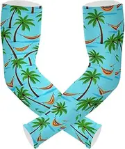 Amooorous Summer Blue Coconut Tree Hammock cooling tattoo cover up UV protection sleeves youth for tattoo cover two way wearing styles cubre brazos