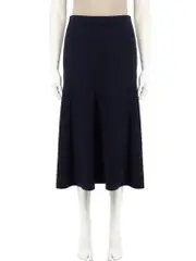 Navy Wool Knit Midi Skirt