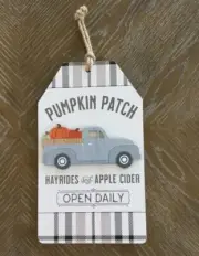New! "Pumpkin Patch” 3D Old Truck Luggage Tag Hanging Wood Sign Decor