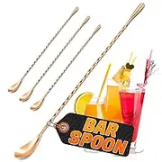 4 Pcs Bar Spoon Cocktail Mixing Spoon Set – Rose Gold Spoons with Elegant Twisted Spiral Handle, Good for Cocktails, Iced Tea, and Coffee Drinks – Durable Stylish Stainless Steel Stirring Spoons