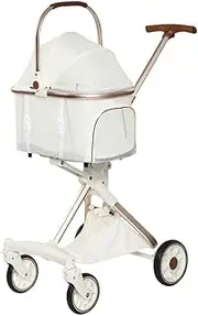 Pet Travel Stroller Foldable Dog Stroller Dog Pram Pet Travel Carrier Folding Pet Trolley for Dogs Playing Outdoor Shopping, White