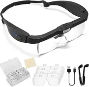 Magnifying Glass with Light Hands Free, Rechargeable Magnifying Glasses Headset with 4 Detachable Lenses Magnifier for Close Work, Reading, Jewelry Making Crafts