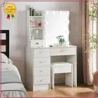 White Vanity Desk Set with LED Lighted Mirror Dressing Table & Stool 6 Drawers