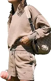 Zontroldy Womens 2024 Fall 2 Piece Outfits Pullover Sweatshirts Matching Shorts Tracksuits Set with Pockets