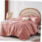 Comforter Set 7 Pieces,Boho Tufted Bedding Comforter Sets in Size Queen Pink