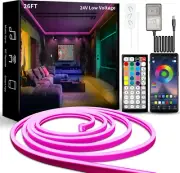 26FT LED Neon Rope Lights, RGB Strips Light with RF Remote & APP Control,Flexib