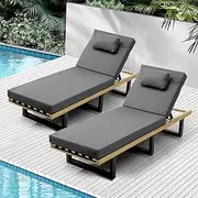 Livsip Sun Lounge 2pcs with Cushion and Pillow Adjustable Height Sun Lounger Outdoor Furniture Grey