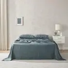 Natural Home 100% European Flax Linen Sheet Set (Washed Blue) - Single Bed