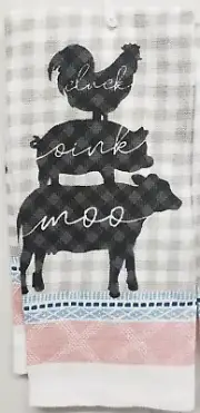 1 (One) Kitchen Printed Towel (14"x24") FARM ANIMALS,CLUCK, OINK, MOO, TL