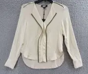 DKNY Colorblocked Trim Long Sleeve Top Women's XS Oatmeal/Martini Olive Pullover