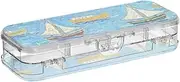 Yoogain Art Oil Painting Blue Boat Clear Pencils Box Double-Deck Boxes Pens Case For Stationery With Snap And Lid