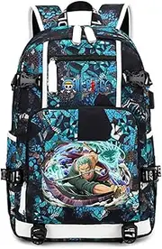 [OmobY] Anime One-Piece Zoro Backpack Canvas Travel School Bag Anime Blue Daypack for Boys Girls