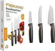 Fiskars Kitchen Knife Set, 3-Piece, Functional Form, Includes Chef's Knife (Small), Tomato Knife, paring Knife, Japanese Stainless Steel/Plastic, 1057556