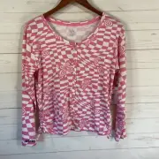 Justice Girls XL Plus Button Front Knit Top Pink Check Ruched Side Ties New