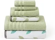 Modern Threads 6-Piece Yarn Dyed Towel Set Organic Vines Sage Green - Bath Towels, Hand Towels, & Washcloths - Super Absorbent & Quick Dry - 100% Combed Cotton