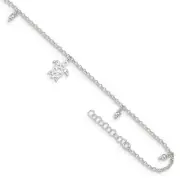 Sterling Silver Turtle Dangle Beads 9" Plus 1in Ext. Anklet