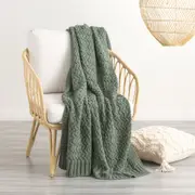 Renee Taylor Lenni 130x170cm Cotton Knitted Sofa Throw Soft Bed Blanket Forest