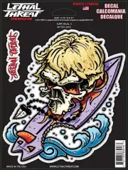 COOL SURF SKULL on a SURFBOARD Car RV VINYL STICKER/DECAL Art by Lethal Threat